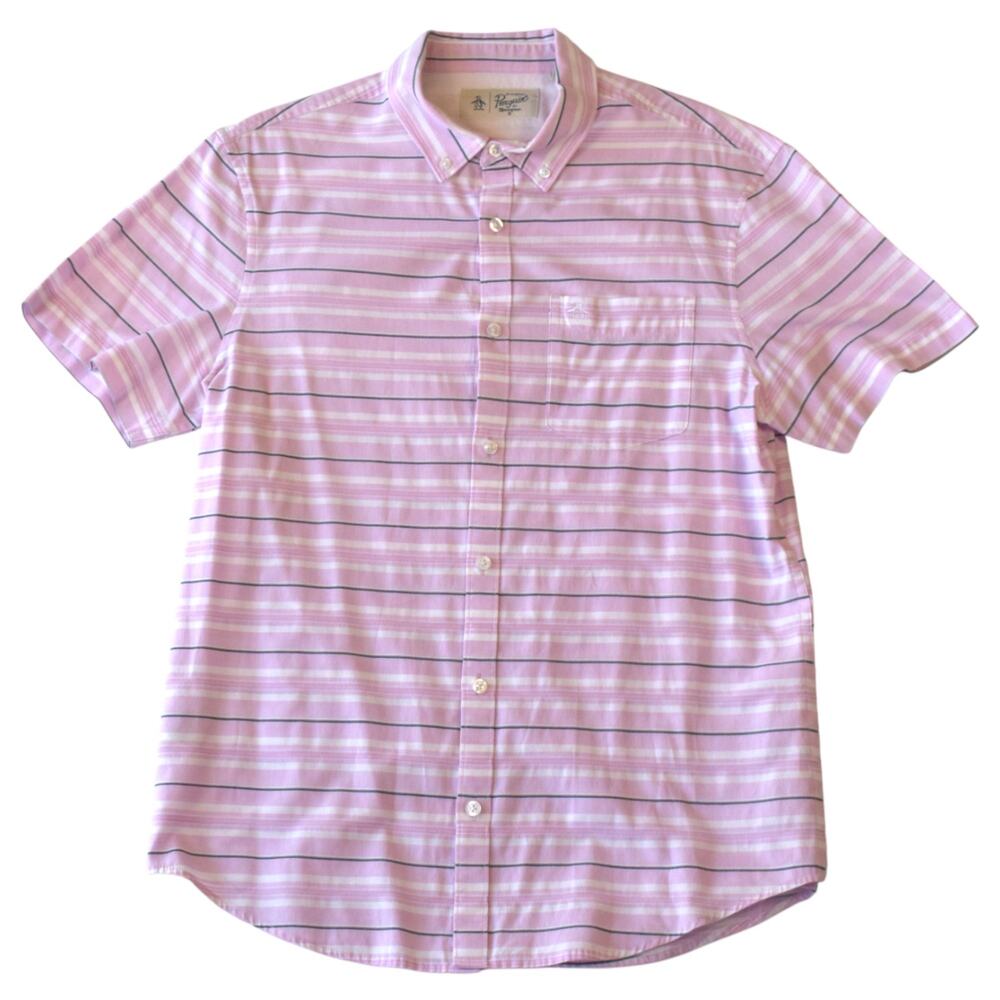Original Penguin Pink Striped Button-Up Shirt | Men’s Medium